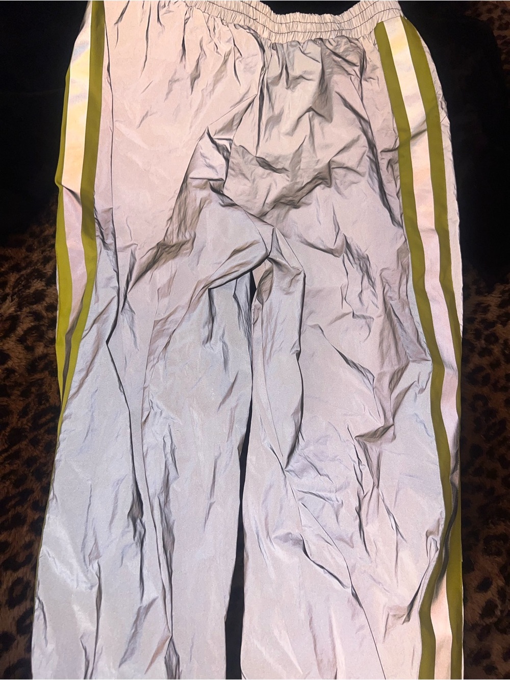 Fashion Nova Light Gray Track Pants with Olive & White Side Stripes